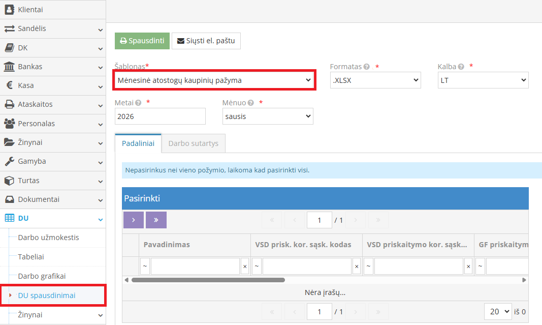 Mėnesinė atostogų kaupinių pažymos ataskaitos pavyzdys
